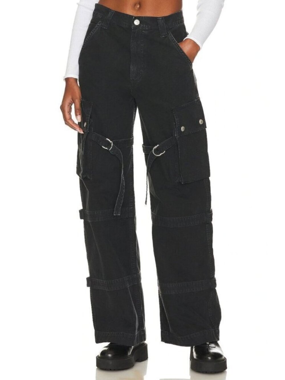AGOLDE Vivian Pant Cargo Jeans Oversized Baggy Wide Leg Strap Black